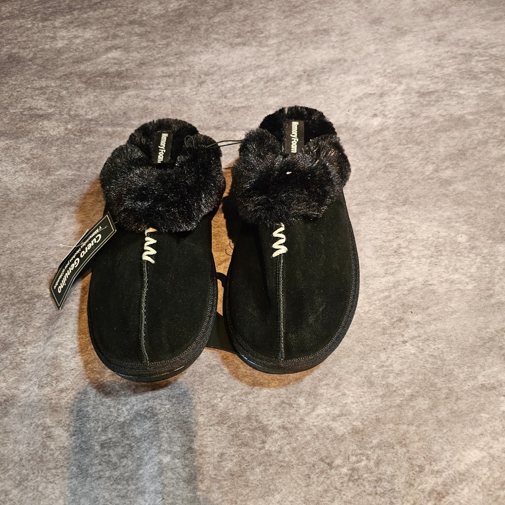Women Geniune Leather Memory Foam Faux Fur/Suede Slip On Slippers/Clogs SZ 9-10